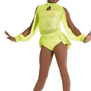 WEISSMAN Dance Costume Poet neon yellow sequin All I Am 11714 LC-large child